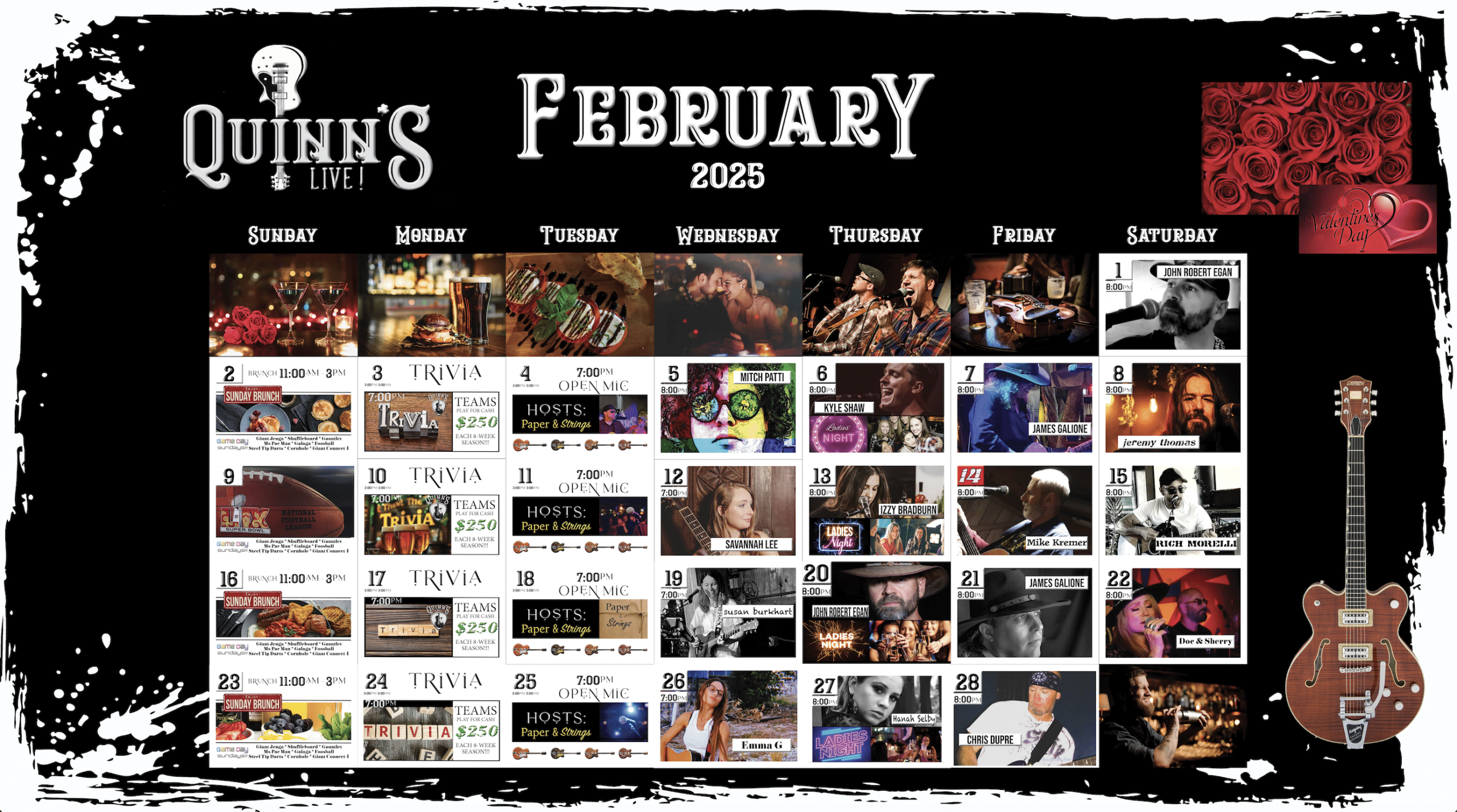 Quinns Live Music Calendar February 2025